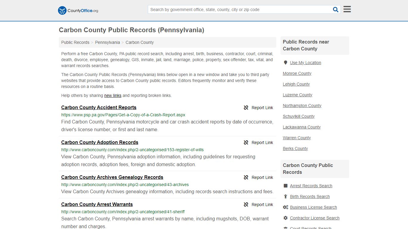 Carbon County Public Records (Pennsylvania) - County Office